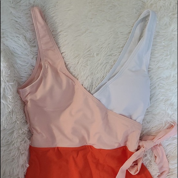 Monokini Women's One Piece Swimsuit Wrap Color Block Tie Side Bathing Suit - Picture 5 of 5